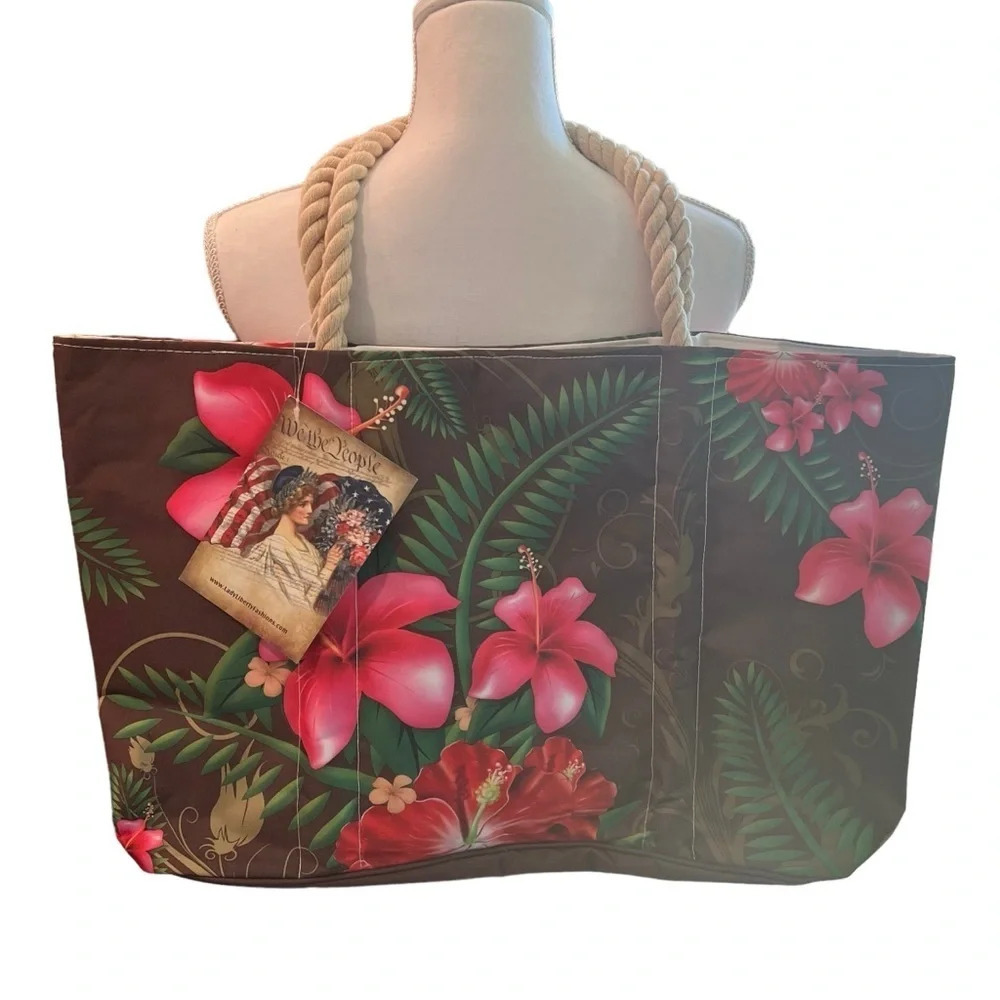 Tropical Print Tote Bag With Rope Handle - Picture 2 of 16